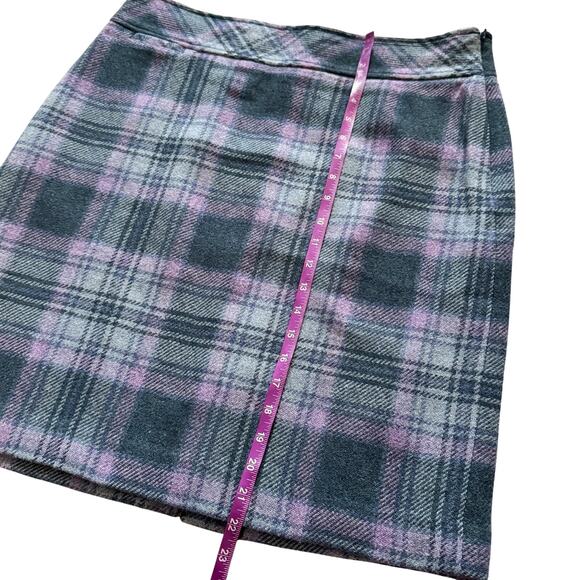 L.L. Bean tartan plaid wool blend skirt Sz 14 Purple pencil preppy academia - Picture 7 of 11